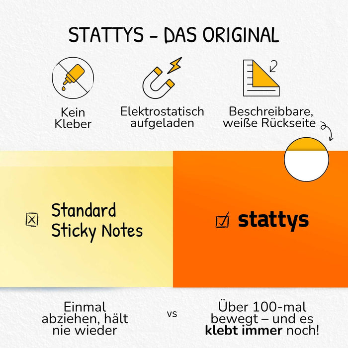 Stattys Notes M (20 × 10 cm) – Elektrostatische Notizzettel für große Ideen & Pläne