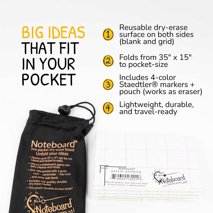 Stattys Noteboard – Foldable Whiteboard with 4 Markers
