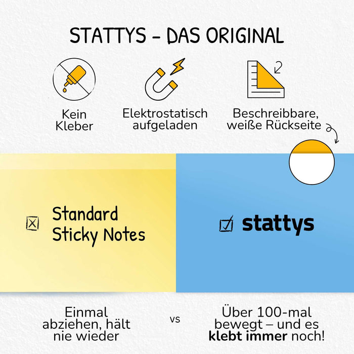 Stattys Notes XS (5 x 3,7 cm) – Super Sticky Notes without Using Glue