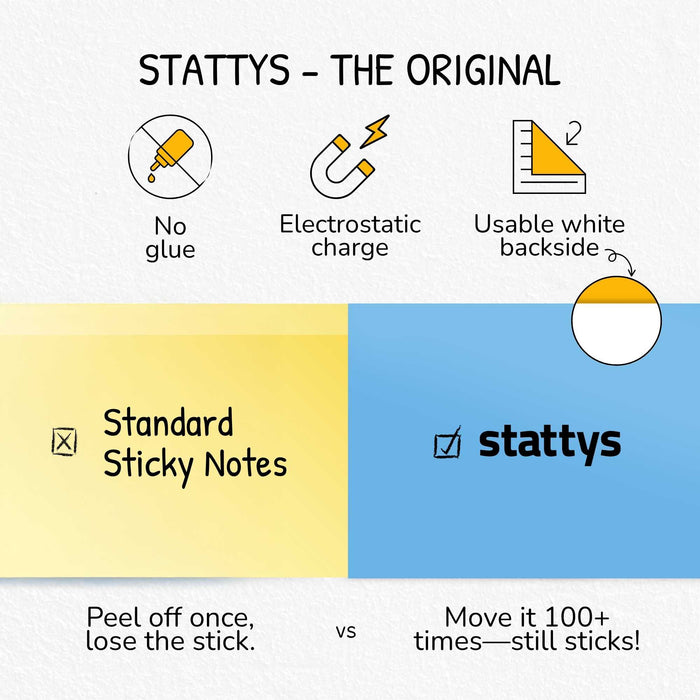 Stattys Notes XS (5 x 3,7 cm) – Super Sticky Notes without Using Glue