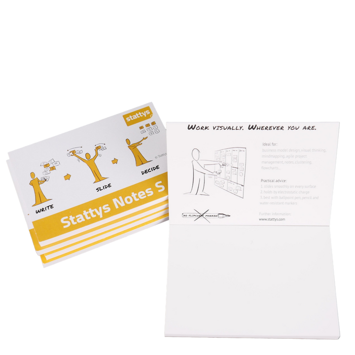 Stattys Notes S, pack of 5 in white, electrostatic self-adhesive moderation cards, self-adhesive notepaper, sticky magnetic notes, moderation card, stattys, sticky notes, statty, static notes, notepad, pad for drawing