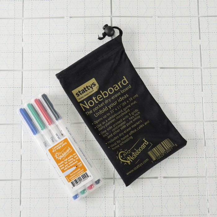 Stattys Noteboard – Foldable Pocket-Size Dry-Erase Whiteboard with 4 markers