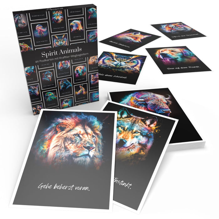 "Spirit Animals" Postcard Set - 44 Illustrated animal cards for conversation starter
