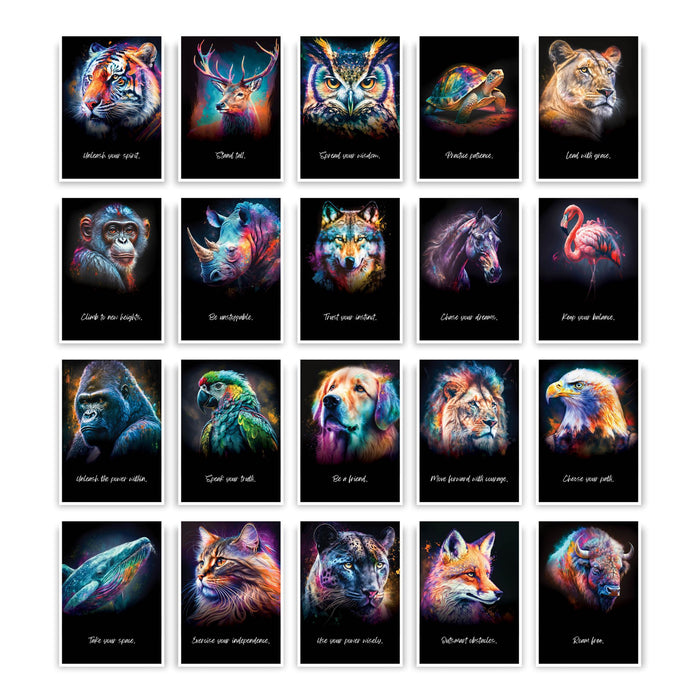 "Spirit Animals" Postcard Set - 44 Illustrated animal cards for conversation starter