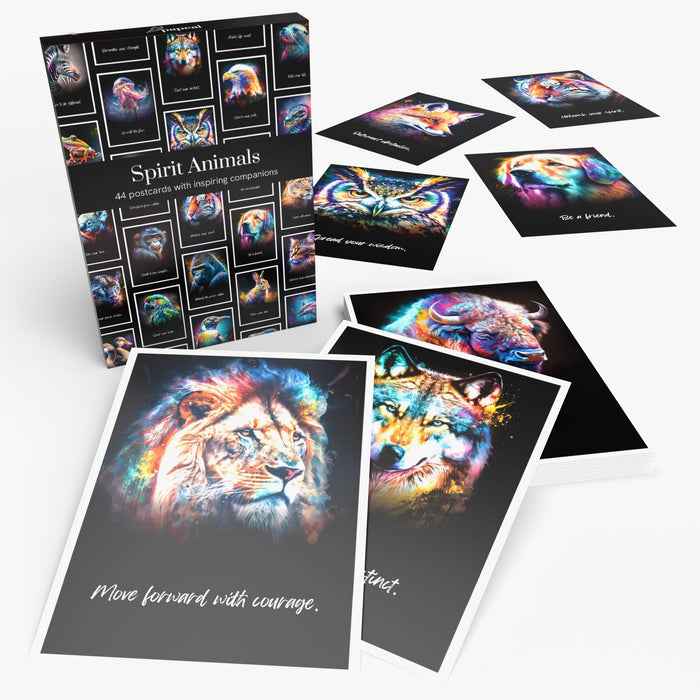"Spirit Animals" Postcard Set - 44 Illustrated animal cards for conversation starter